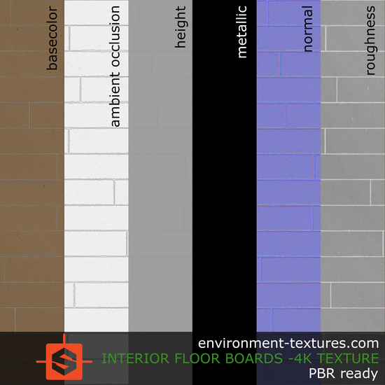 PBR substance material of interior floor boards created in substance designer for graphic designers and game developers