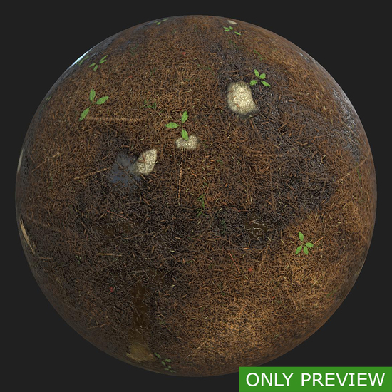 PBR substance material of forest ground wet created in substance designer for graphic designers and game developers