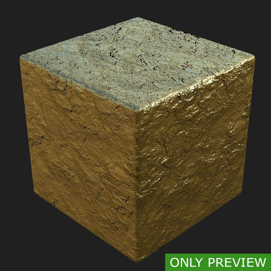 PBR substance material of gold created in substance designer for graphic designers and game developers