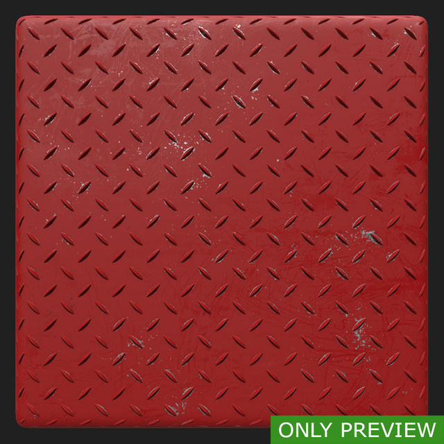 PBR substance material of metal floor painted red created in substance designer for graphic designers and game developers