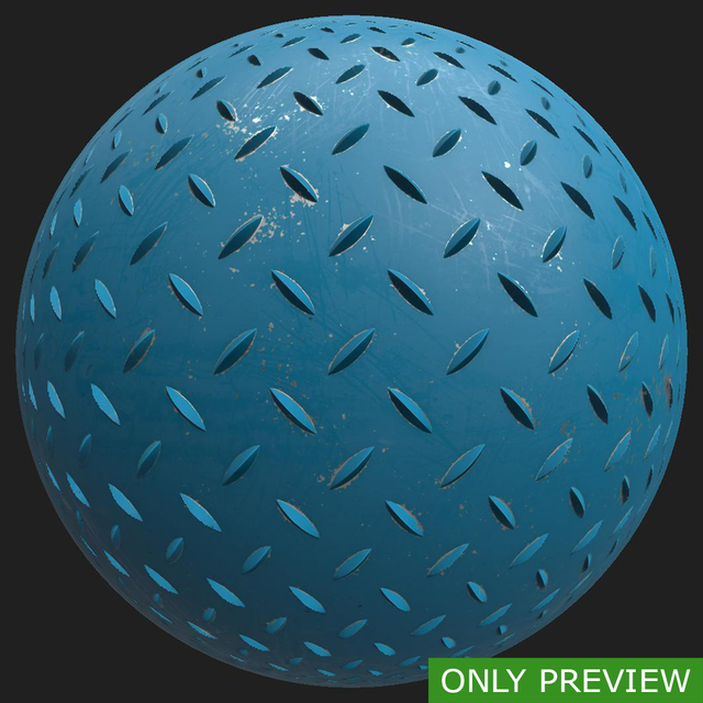 PBR substance material of metal floor painted blue created in substance designer for graphic designers and game developers