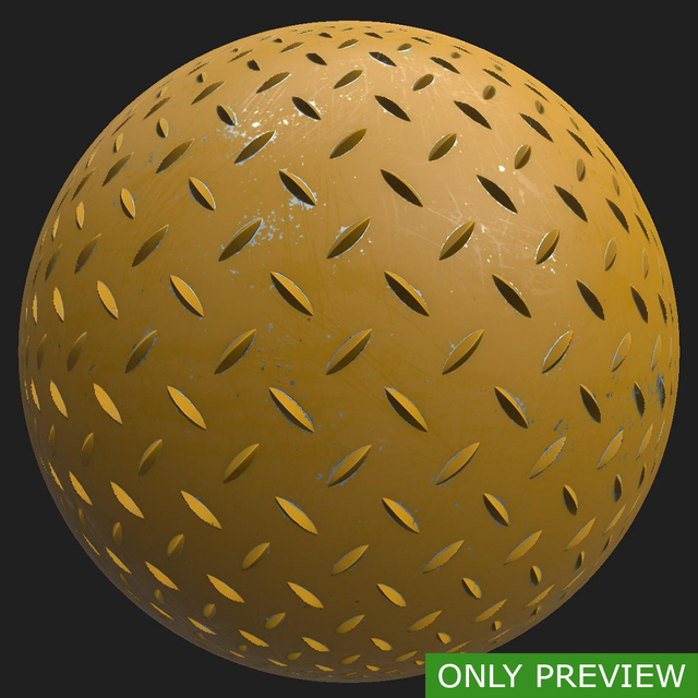 PBR substance material of metal floor painted yellow created in substance designer for graphic designers and game developers