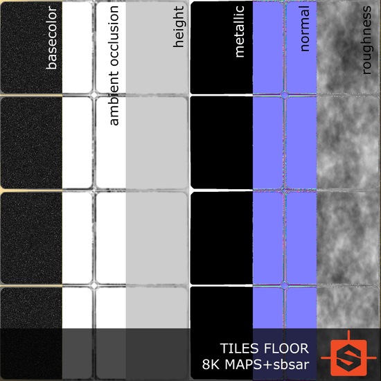 PBR substance material of tiles floor created in substance designer for graphic designers and game developers