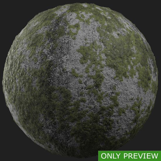 PBR substance material of ground concrete mossy created in substance designer for graphic designers and game developers