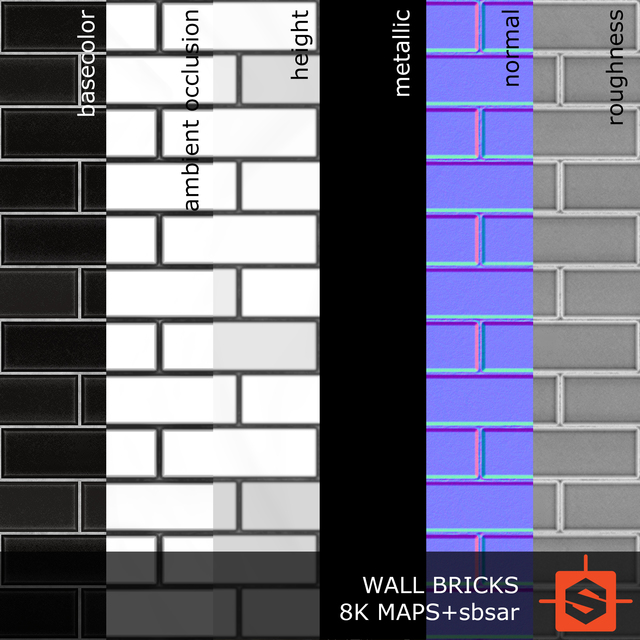 PBR substance material of wall bricks modern created in substance designer for graphic designers and game developers