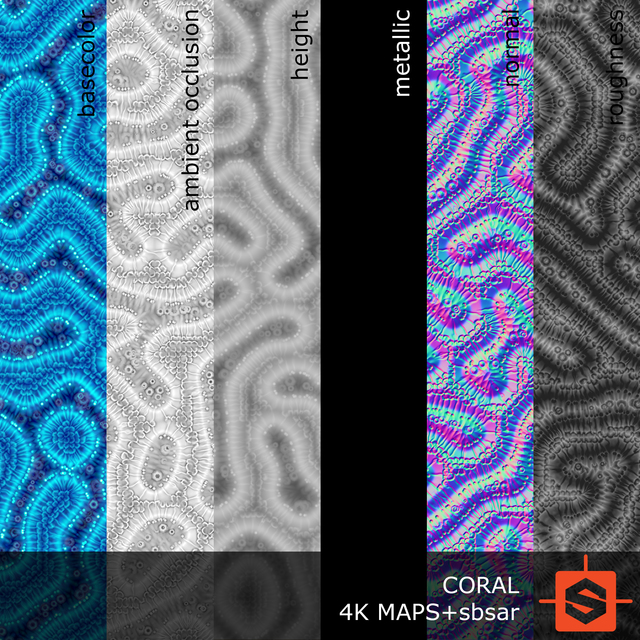 PBR substance material of coral created in substance designer for graphic designers and game developers