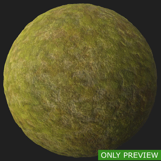 PBR substance material of moss created in substance designer for graphic designers and game developers