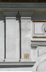 Old white classic house, relief, metal windows