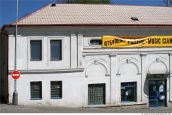 Old white classic house, relief, metal windows