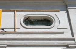 Old white classic house, relief, metal windows